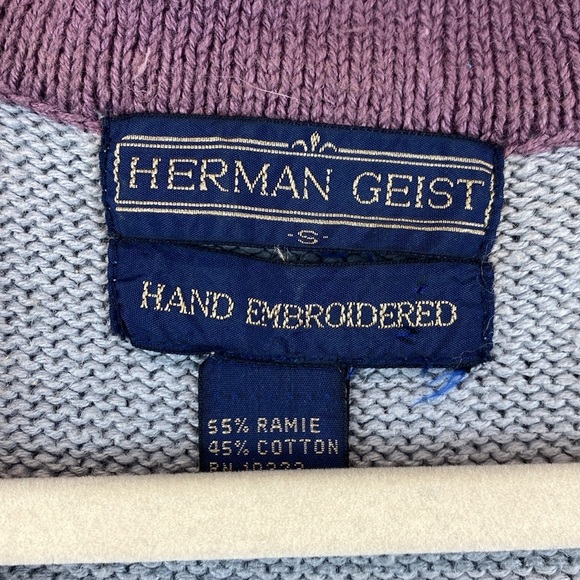 Vtg. Herman Geist hand embroidered cardigan S cottagecore floral 80's feminine - Picture 2 of 12